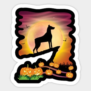 Dobermann Dog On Mountain & Moon Pumpkins Bat Halloween Day Sticker